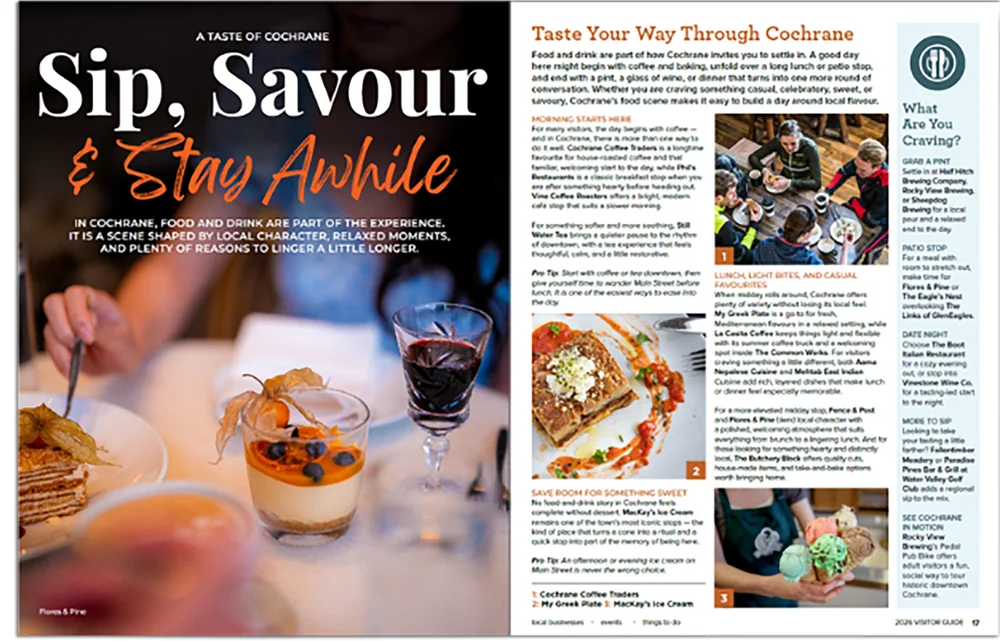 Interior spread from the Explore Cochrane Visitor Guide