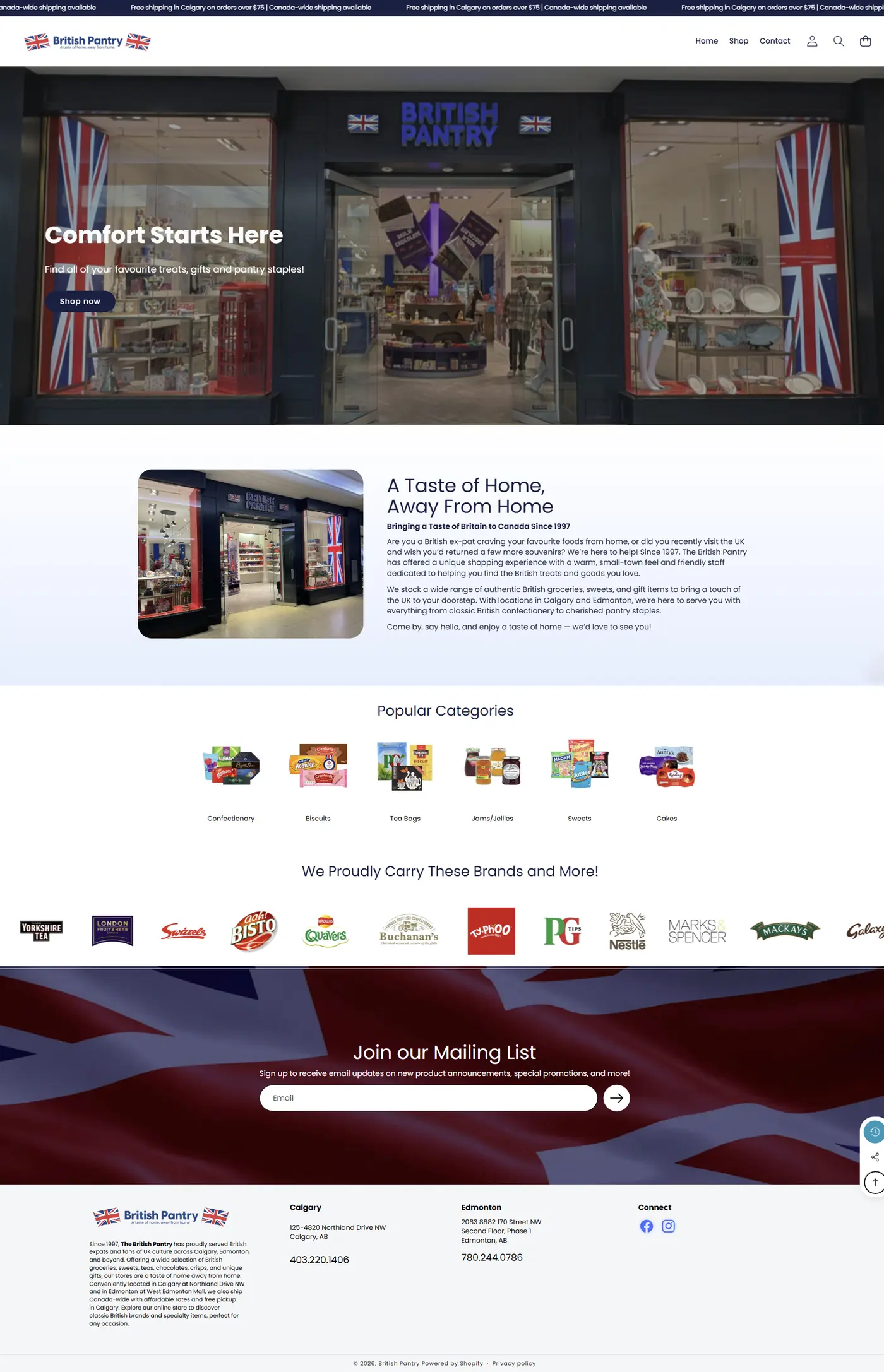 British Pantry Shopify store, full home page