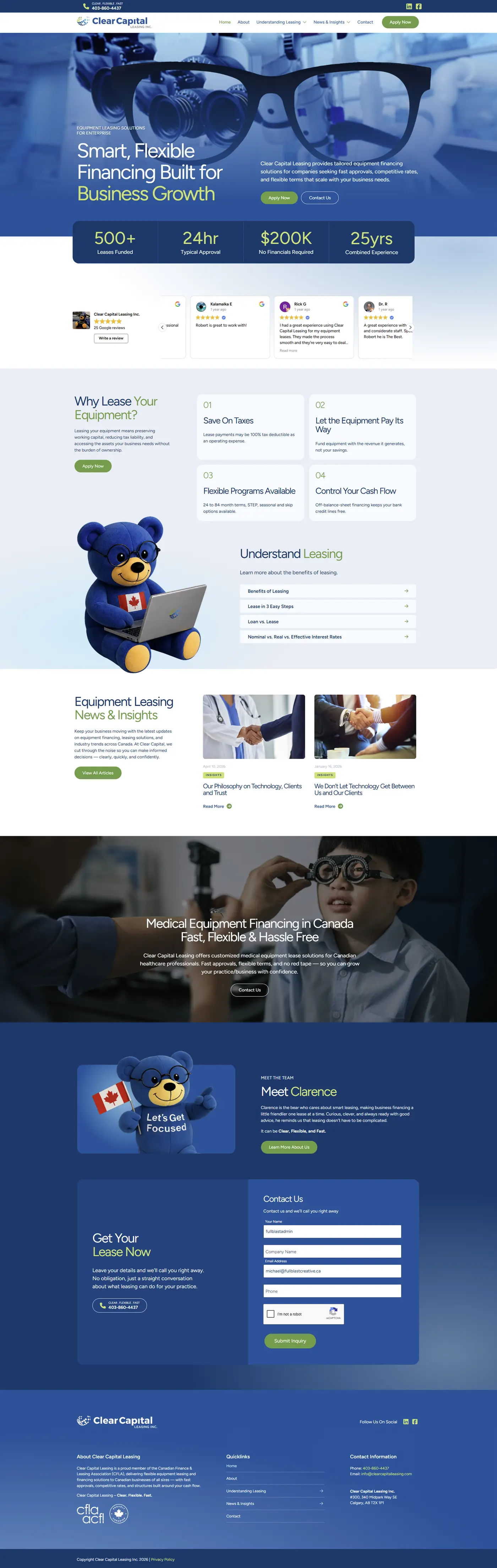 Clear Capital Leasing website, full home page
