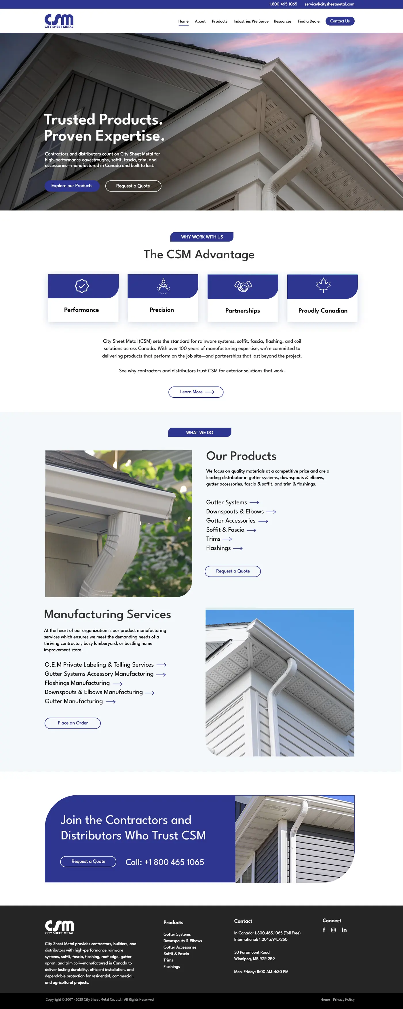 City Sheet Metal website, full home page