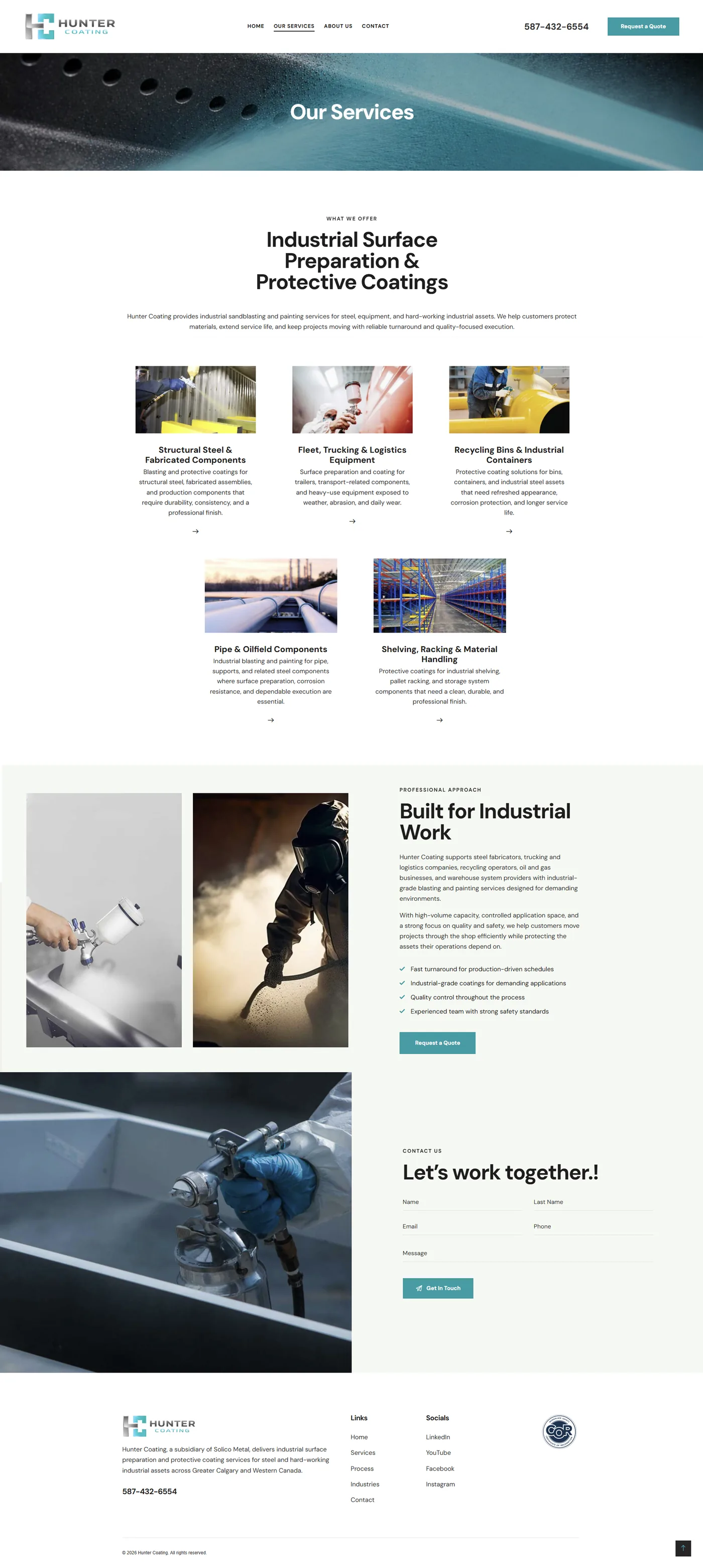 Hunter Coating website, Our Services page