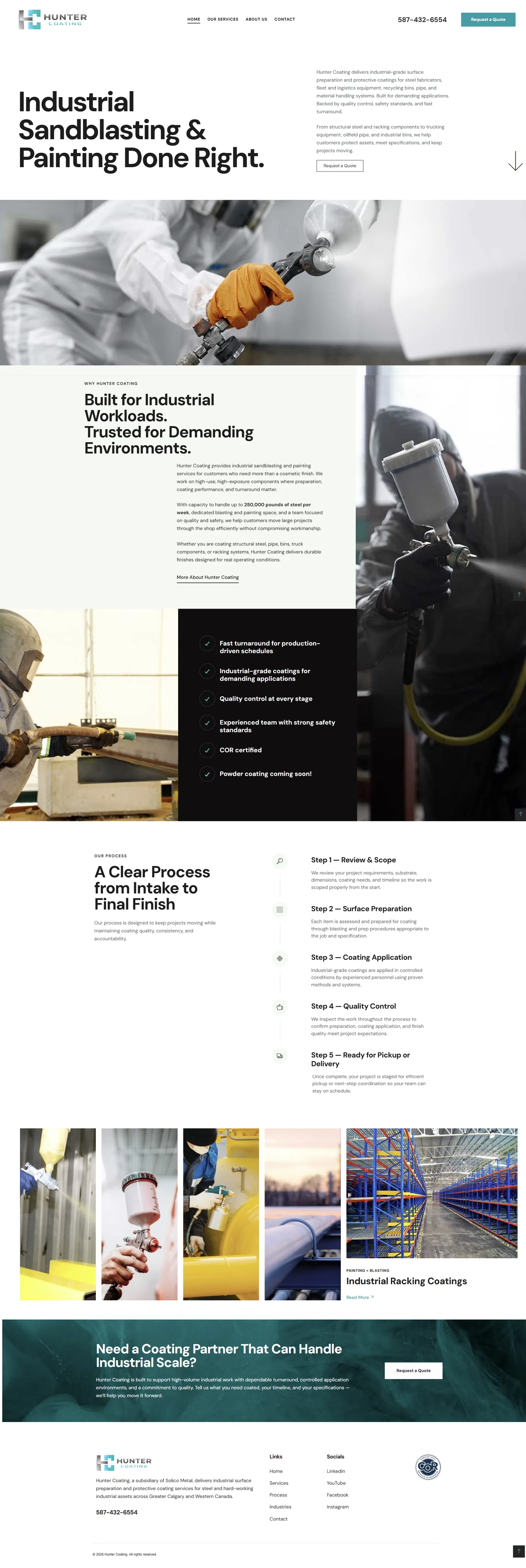 Hunter Coating website, full home page