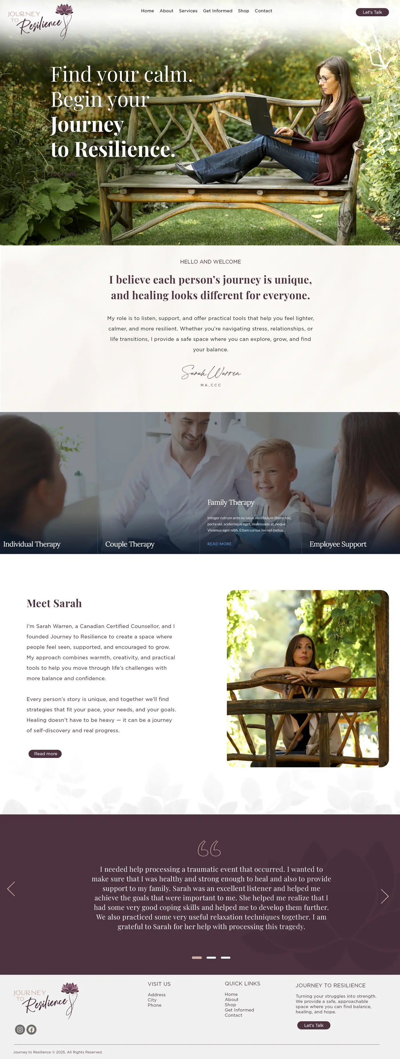 Journey to Resilience website, full home page